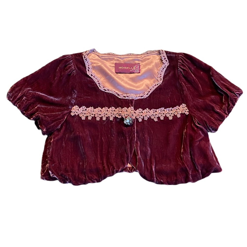 Moiselle plum coloured velvet jacket with puffed sleeves silk and rayon …